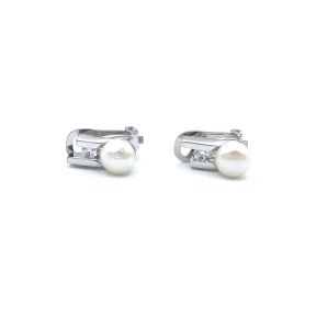 PENDIENTE PLATA PERLA CIRCONITA CLIP                                                                