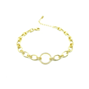 PULSERAS PLATA ESLABON CIRCON BAÑO ORO                                                              