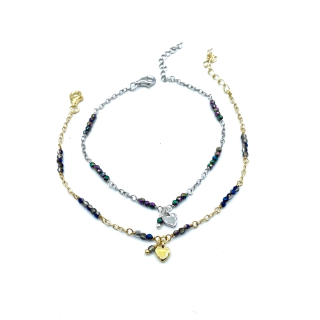 PULSERAS PLATA PIEDRAS CORAZON MINI                                                                 