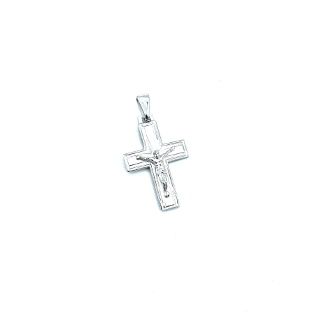 CRUZ PLATA LISA CRISTO RODIO 2,5 X 2 CM                                                             
