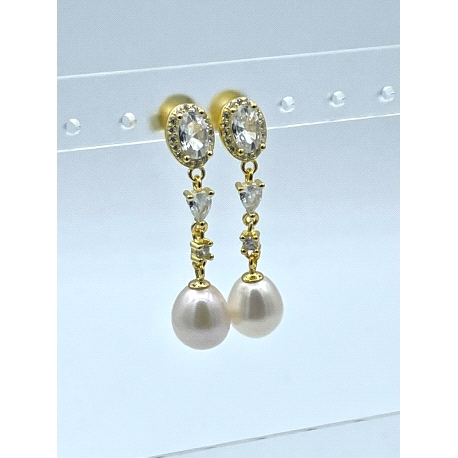 PENDIENTE PLATA PERLA BAÑO ORO                                                                      
