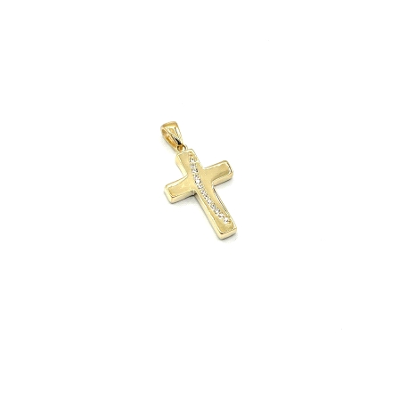 CRUZ PLATA CIRCONITAS BAÑO ORO                                                                      