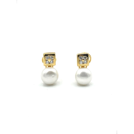PENDIENTE PLATA OMEGA PERLA CIRC. DORADO                                                            