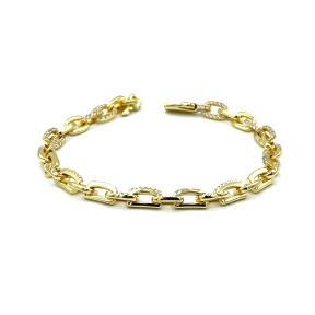 PULSERAS PLATA ESLABON CIRCONITAS DORADA                                                            