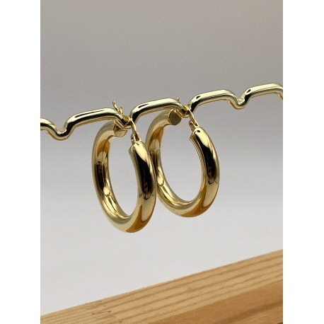 PENDIENTE PLATA ARO 5 MM 3 CM BAÑO ORO                                                              