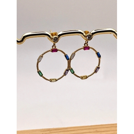 PENDIENTE PLATA PIEDRAS COLOR BAÑO ORO                                                              