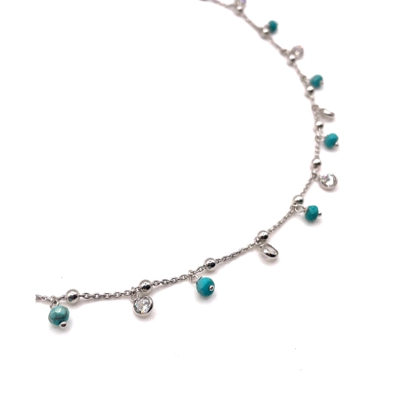 GARGANTILLA PLATA CORAL Y TURQUESA                                                                  