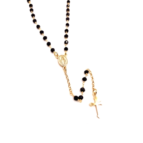 ROSARIOS PLATA 3 MM PIEDRA NEGRA BAÑO OR                                                            