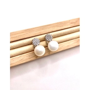 PENDIENTE PLATA OMEGA PERLA CIRCONITAS                                                              