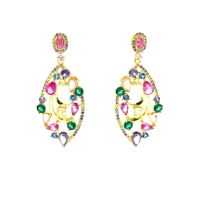 PENDIENTE PLATA PIEDRAS COLOR BAÑO ORO                                                              