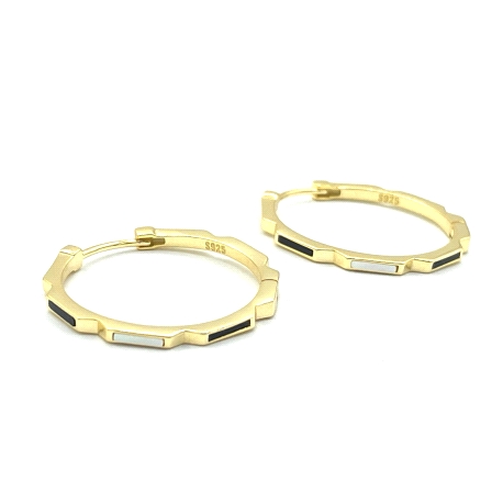 PENDIENTE PLATA LISO NACAR ONIX BAÑO ORO                                                            