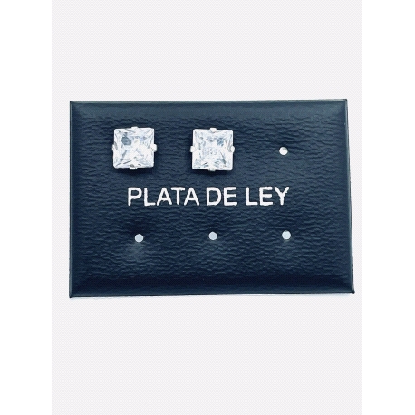 PENDIENTE PLATA CIRCONITA CUADRADA 7 MM                                                             