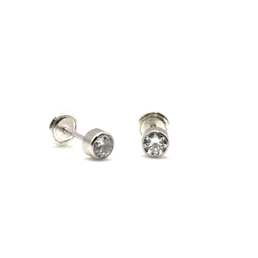 PENDIENTE PLATA CHATON REDONDO 4 MM RH                                                              