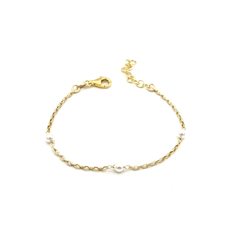 PULSERAS PLATA PERLAS BAÑO ORO                                                                      